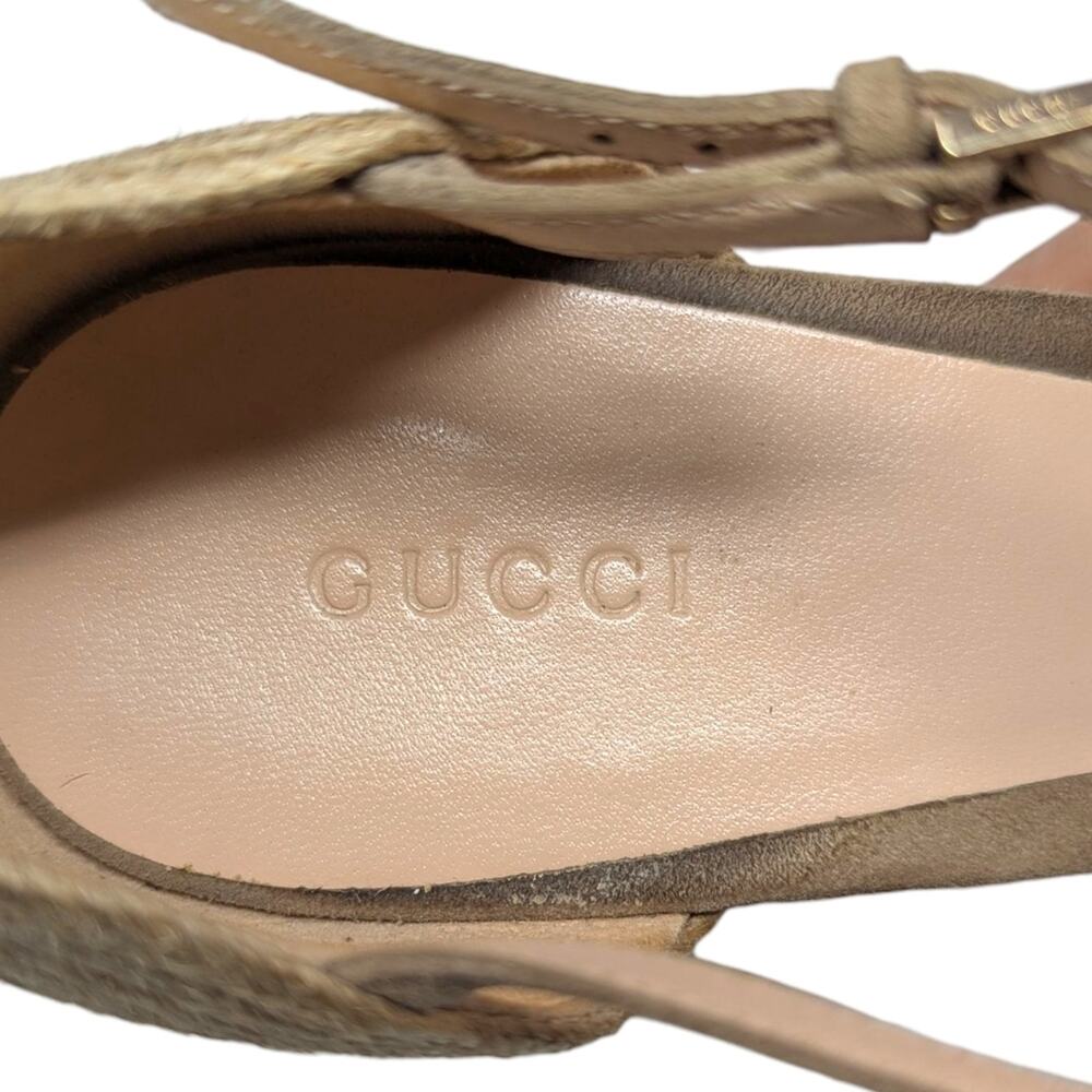 Gucci Horsebit Wedge Espadrille Platform Sandal Neutral Suede Raffia 41 | 10.5 - Picture 7 of 13